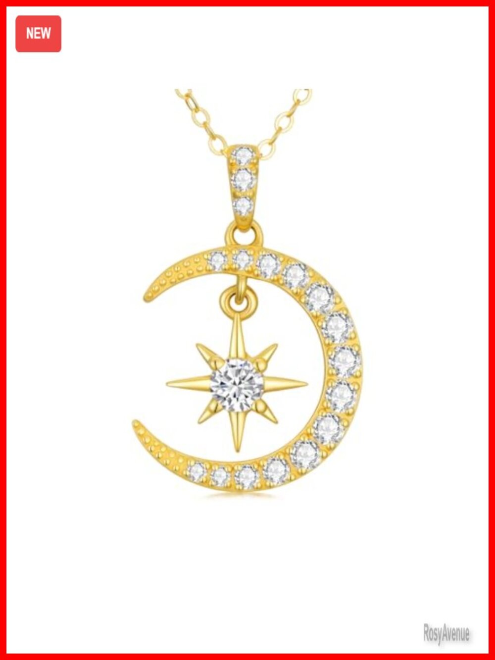 14k Gold Lab Grown Diamond North Star Moon Necklace 16-18"
